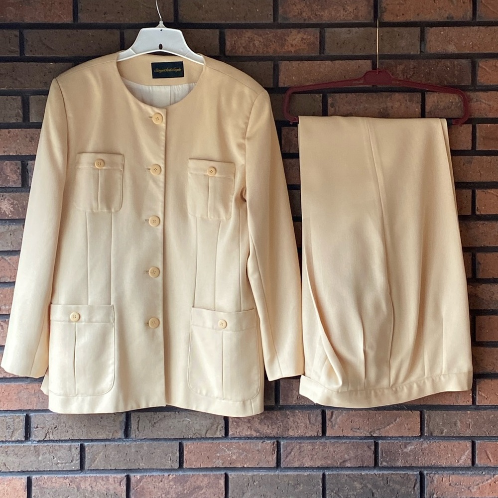 Giorgio San Angelo Vintage Butter Yellow Pantsuit Women’s 14 Pastel Power Set - Picture 2 of 15